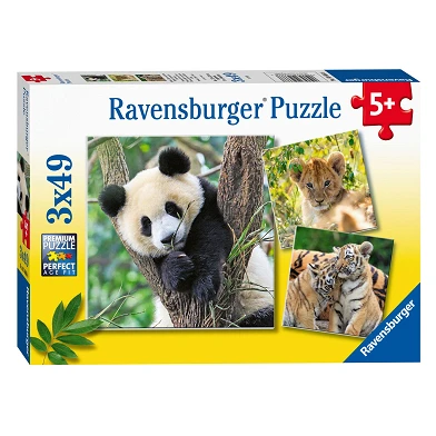 Ravensburger Puzzle Panda, Tiger und Löwe, 3x49 Teile.