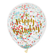 Konfetti-Luftballons Happy Birthday, 6 Stück.