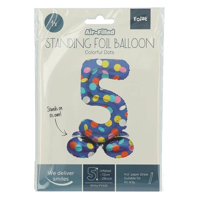 Stehender Folienballon Bunte Punkte Zahl 5 - 72cm