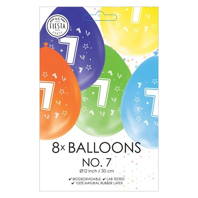 Ballonnen 2-zijdig Geprint Cijfer 7, 8st.