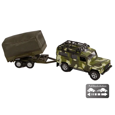 Kids Globe Land Rover aus Druckguss mit Armeeanhänger, 27 cm