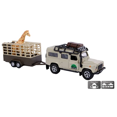 Kids Globe Druckguss-Land Rover mit Giraffen-Anhänger, 29 cm