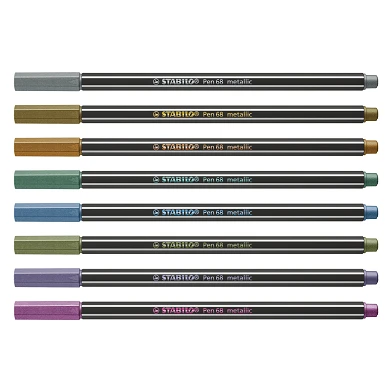 STABILO Pen 68 Metallic -  Viltstift - Metalen Set Met 8 Stuks