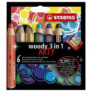 STABILO woody 3 in 1 – Multitalent-Buntstift – ARTY – Set 6-tlg. + Bleistiftspitzer