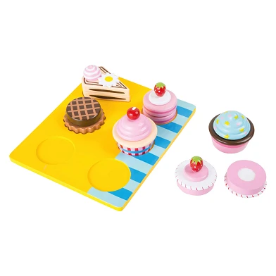 Small Foot - Cupcakes- und Kuchenset mit Spielnahrung aus Holz, 13dlg.
