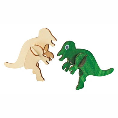 Colorations - Maak en Versier je Houten 3D Puzzel Dinosaurus, Set van 4