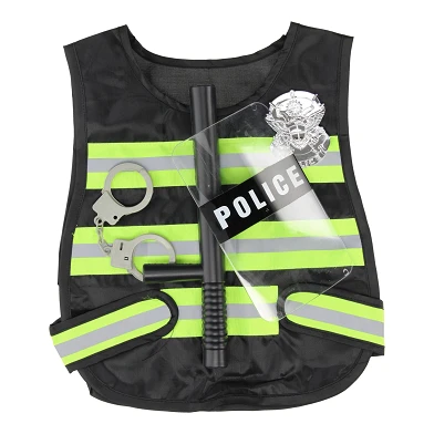 Polizei-Set mit Schläger und Handschellen, 4-tlg.