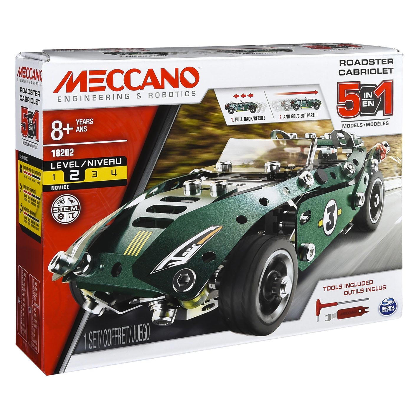 Meccano - Pull Back Auto, 5in1 S.T.E.M. Bouwpakket