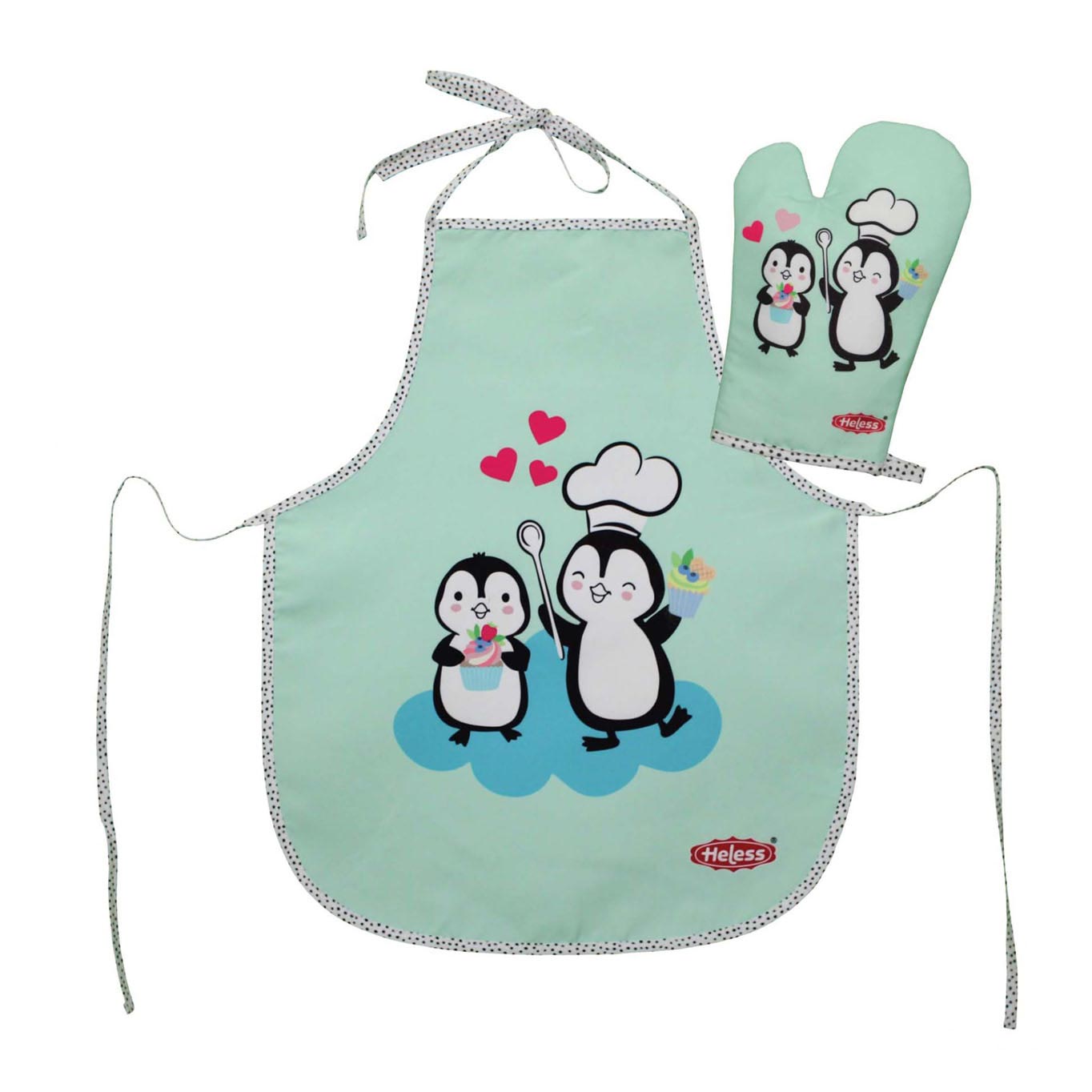 Set aus Kinderschürze und Ofenhandschuh Pinguin