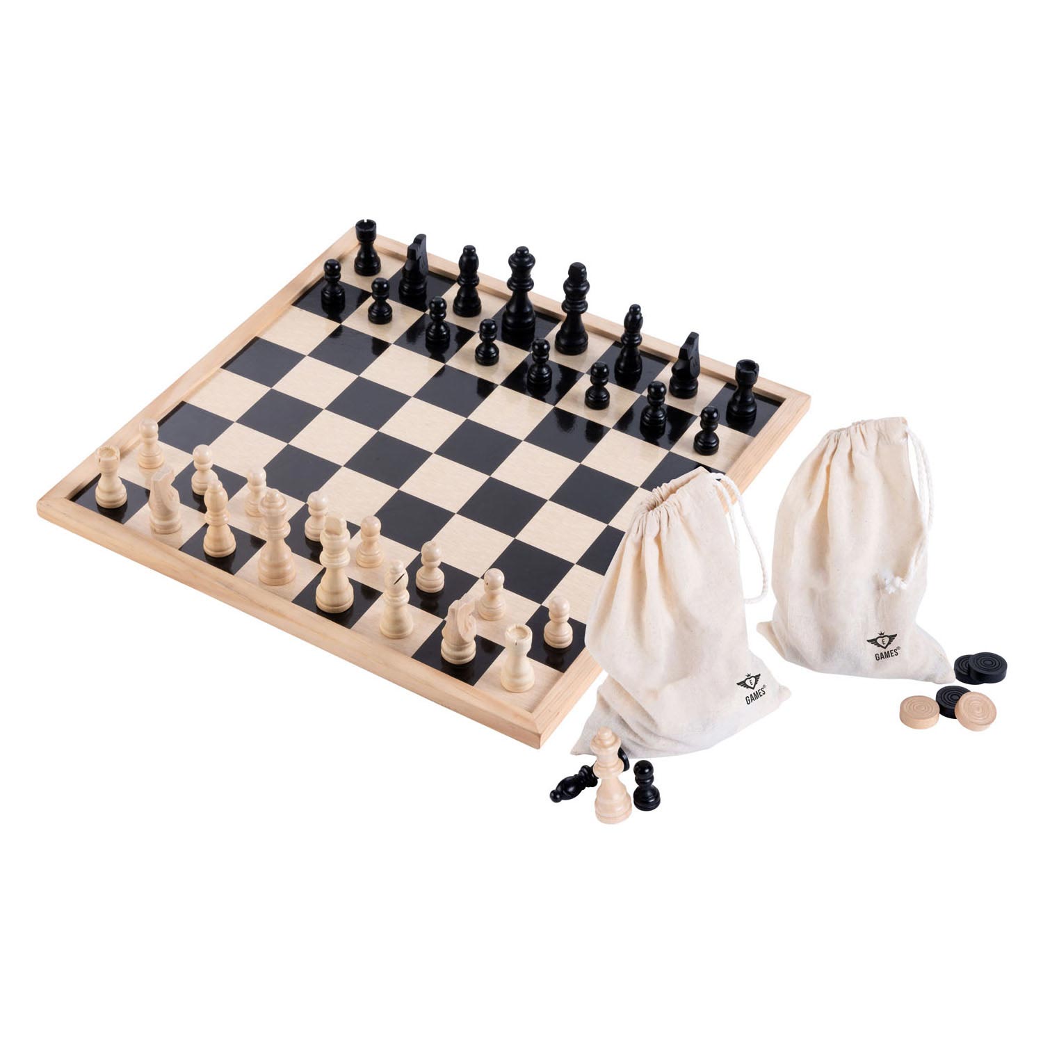 Schach- und Dame-Set mit Baumwolltasche