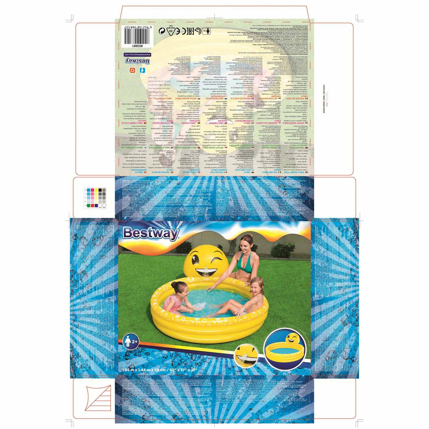 Bestway 3-Ring-Schwimmbecken mit Sprinkler Summer Smiles, 165 x 144 x 69 cm