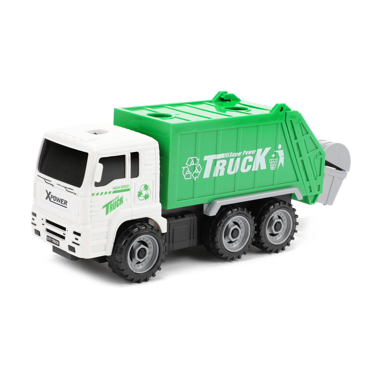 Cars und Lastwagen Müllwagen mit Mülltonnen