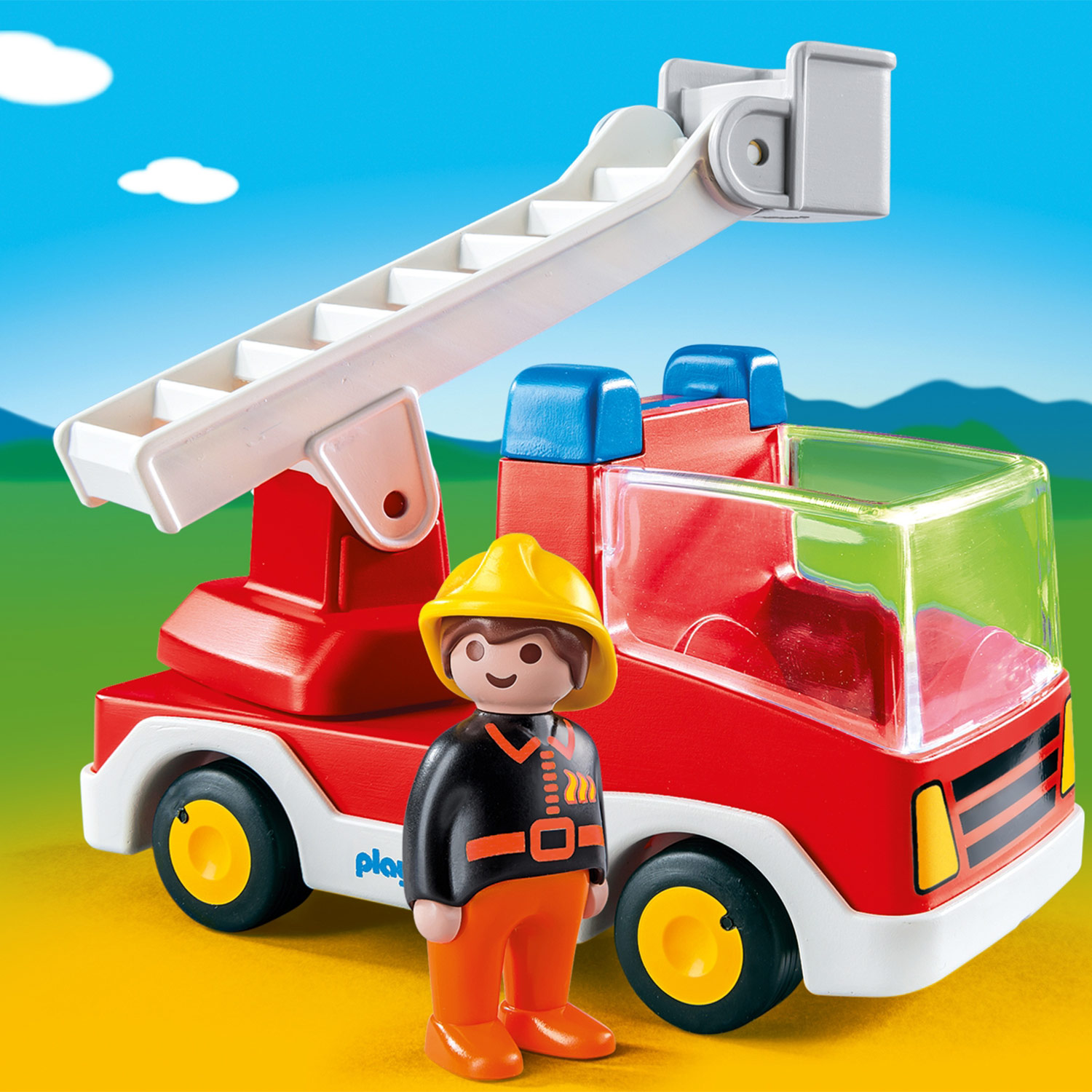 Playmobil 1.2.3. Feuerwehrauto mit Leiter - 6967