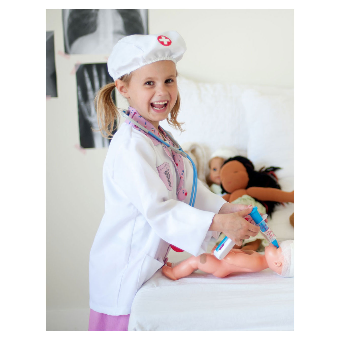 Verkleedset Dokter  Roze met Accessoires, 5-6 jaar