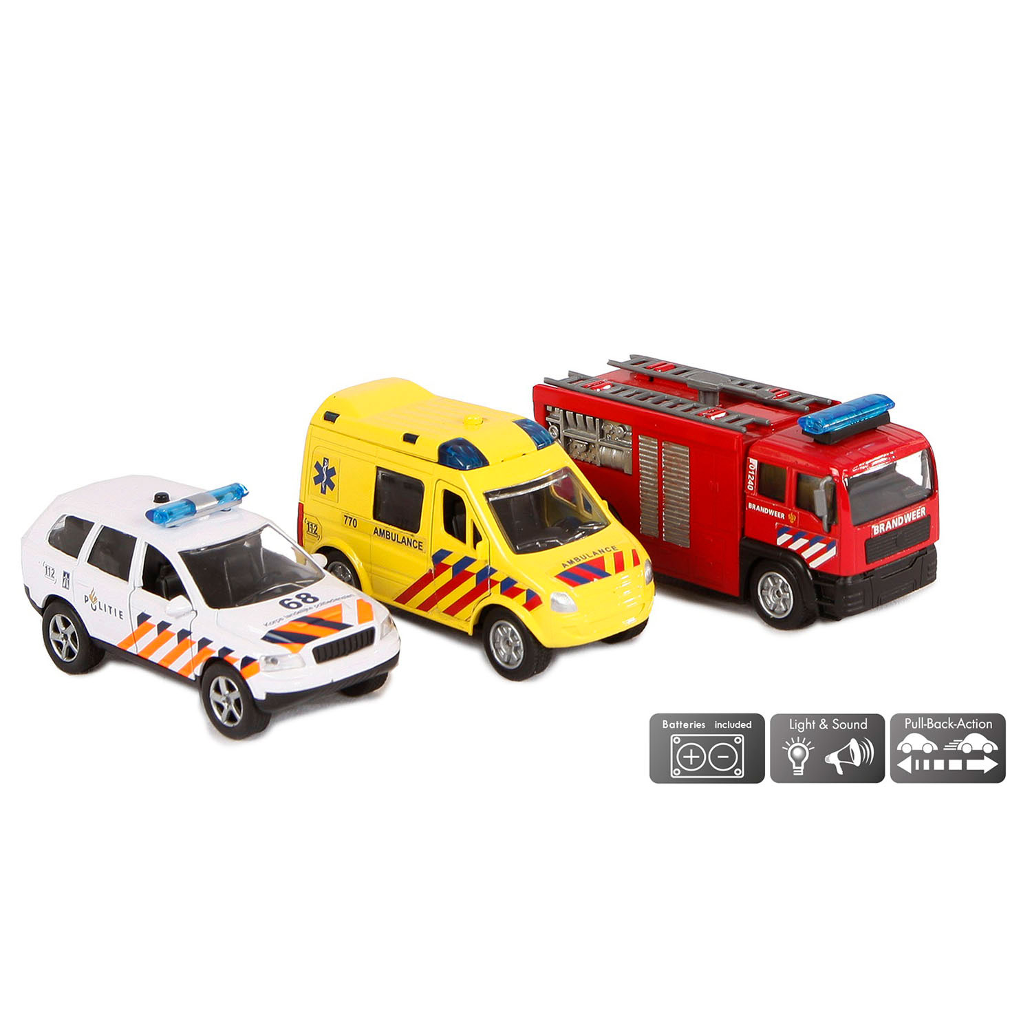 2- Play Rettungsfahrzeuge aus Druckguss (NL) mit Licht und Ton