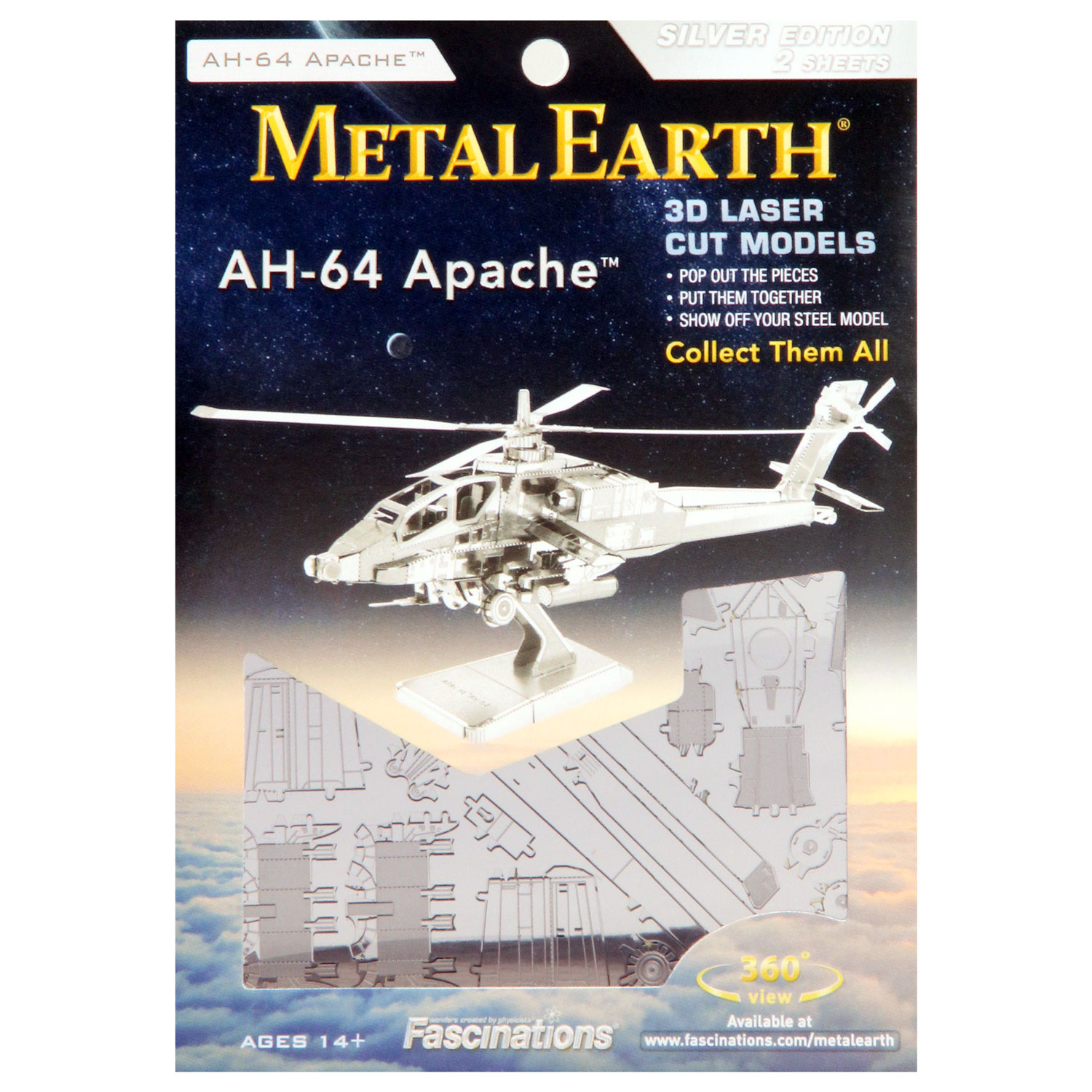 Metal Earth AH-64 Apache Silver Edition