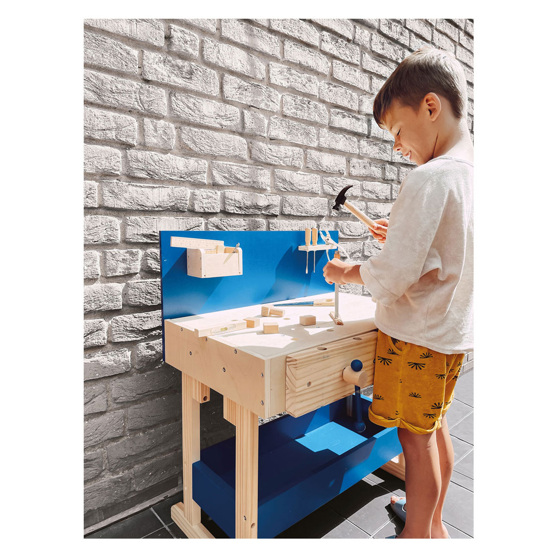 Small Foot - Holzspielzeug-Werkbank Blau mit Zubehör
