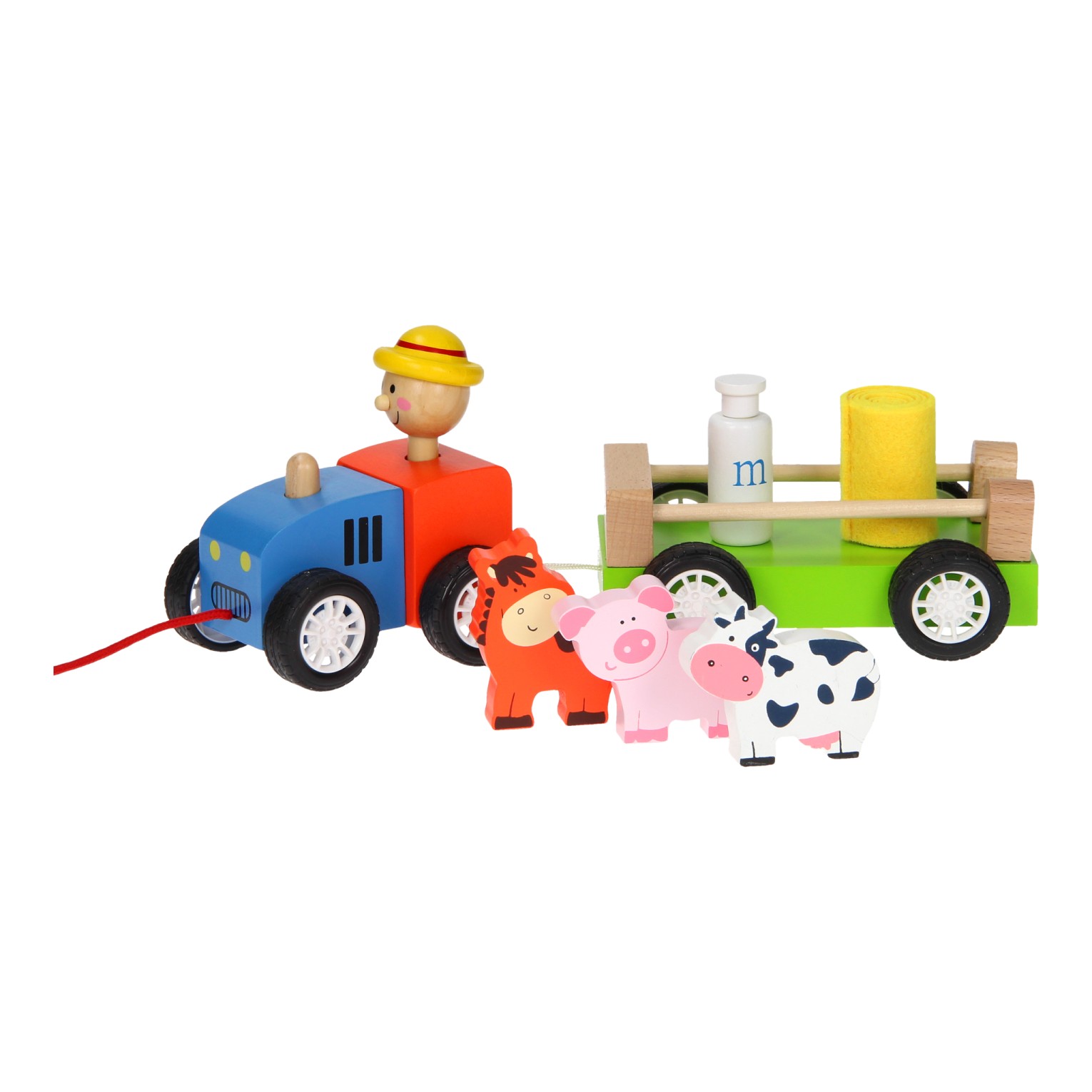 Houten Trekfiguur Tractor met Aanhanger