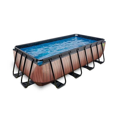 EXIT Wood zwembad 400x200x100cm met zandfilterpomp - bruin