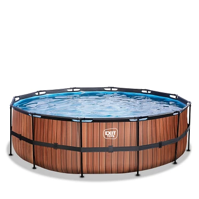 EXIT Wood zwembad ø450x122cm met filterpomp - bruin