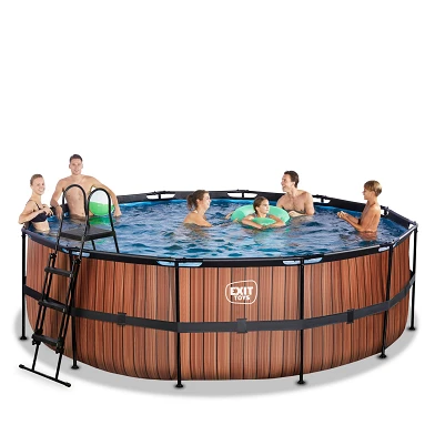 EXIT Wood zwembad ø450x122cm met filterpomp - bruin