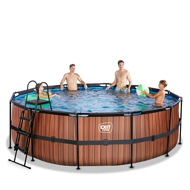 EXIT Wood zwembad ø450x122cm met zandfilterpomp - bruin