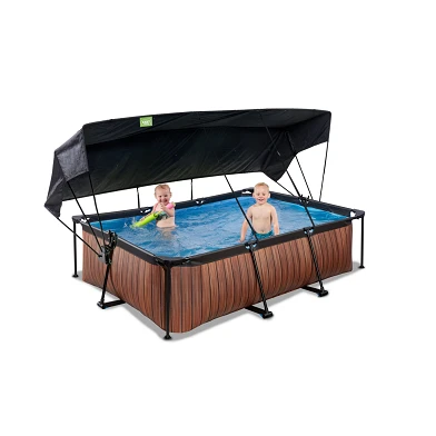 EXIT Wood zwembad 220x150x65cm met filterpomp en schaduwdoek