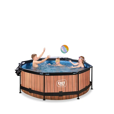 EXIT Wood zwembad ø244x76cm met filterpomp en overkapping -