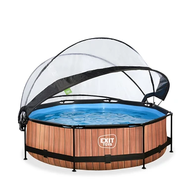 EXIT Wood zwembad ø300x76cm met filterpomp en overkapping -