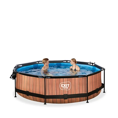 EXIT Wood zwembad ø300x76cm met filterpomp en overkapping -