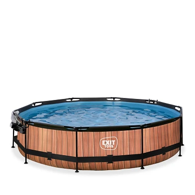 EXIT Wood zwembad ø360x76cm met filterpomp en overkapping -