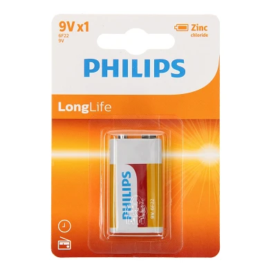 Philips Pile Longue Durée Zinc 9V/6F22