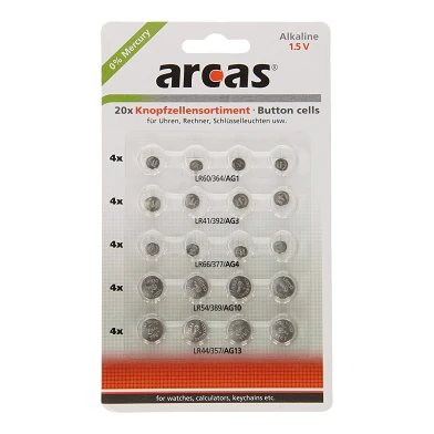 Piles bouton alcalines ARCAS, 20 pcs.