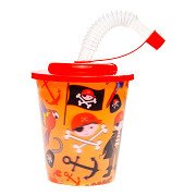 Becher mit Deckel und Strohhalm Pirat