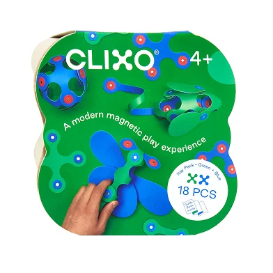 Clixo Magnetisches Bauspielzeug Itsy Pack Blau/Grün, 18-tlg.
