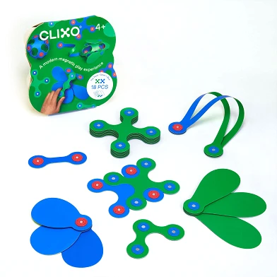 Clixo Magnetisches Bauspielzeug Itsy Pack Blau/Grün, 18-tlg.