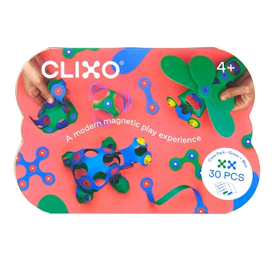 Clixo Magnetisches Konstruktionsspielzeug Crew Pack Blau/Gelb, 30 Stück.