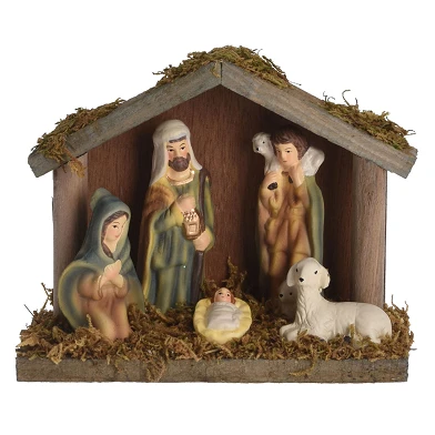 Crèche de Noël en bois avec 5 personnages