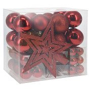 Set de boules de Noël avec pic rouge, 54 pcs.