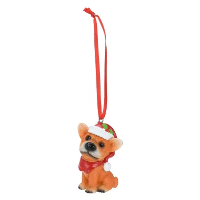 Kersthanger Hond met Kerstmuts, Set van 12 stuks