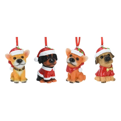 Weihnachtsanhänger Hund mit Weihnachtsmütze, Set à 12 Stück