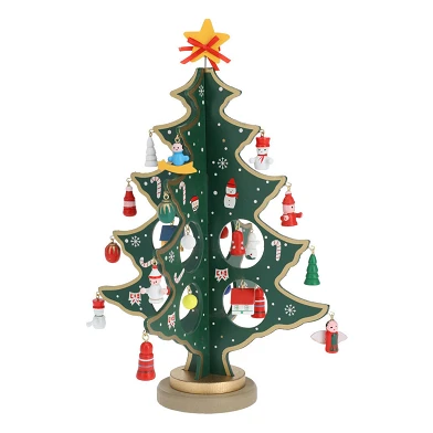 Holz-Weihnachtsbaum mit Hängedekoration, 26-tlg.