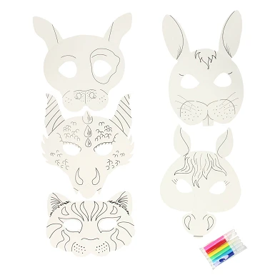 Masques d'animaux à colorier avec marqueurs, 6 pcs.