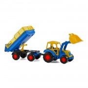 Polesie Tractor met Voorlader en Aanhanger Blauw