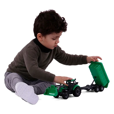 Tracteur Cavallino avec chargeur et remorque benne camion vert, échelle 1:32