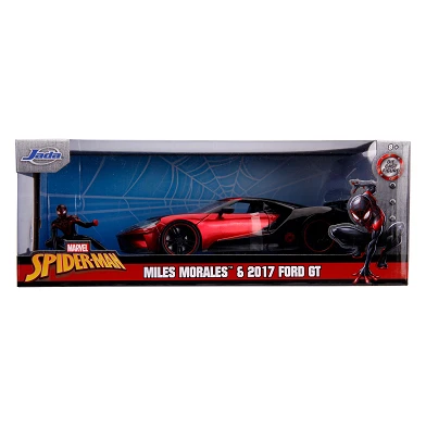 Jada Marvel Miles Morales Spiderman met 2017 Ford GT Auto 1:24