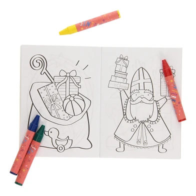 Sinterklaas-Malbuch mit 4 Buntstiften und Stickerbogen