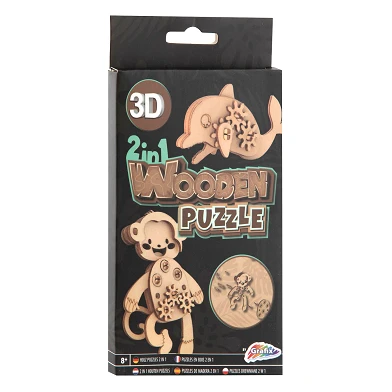 2-in-1-3D-Puzzle aus Holzbausatz – Delfin und Affe