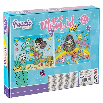Glitzer-Puzzle-Set Meerjungfrau, 2x24st.