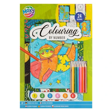 Livre de coloriage couleur par numéro A4 avec 6 crayons de couleur, 24 feuilles
